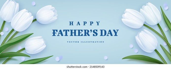 Father's day greeting background with realistic tulips. Vector illustration for poster, brochures, booklets, promotional materials, website