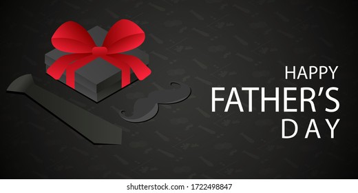 fathers day greeting with a black concept and a gift tie and mustache vector for a banner or card