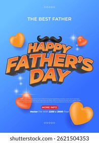 Father's Day greeting card with 3d text effect on blue background