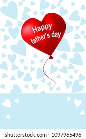 Father's day, Greeting Card. With a big ball red heart.  Blue background. Background with blue hearts.