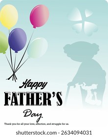 Father's Day greeting card with blue background and balloons. Vector illustration for cover, poster, banner, flyer and social media.
