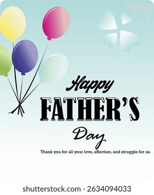 Father's Day greeting card with blue background and balloons. Vector illustration for cover, poster, banner, flyer and social media.