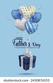 Father's Day greeting card with a bunch of heart balloons tied with gifts