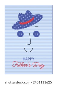 Father's Day greeting card in children's applique style with face and hat.