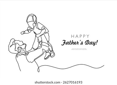 Father's Day greeting card. Continuous single drawn one line dad tosses a toddler. Father with son vector illustration. Editable stroke.
