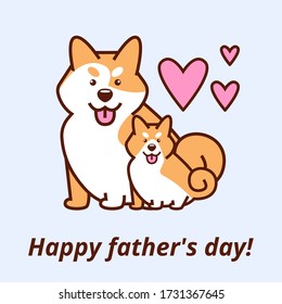 Father's day greeting card with Cute adorable kawaii Japanese dog Shiba inu cartoon