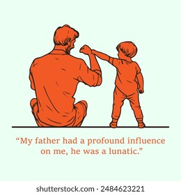Fathers day greeting card. Dad and son fighting. Vector illustration