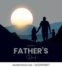 Father's Day Greeting Card with Dad and Children. Father's Day Celebration, Happy Father's Day Post Design. Dad and Son Illustrations with Modern Typography. Vector illustration.