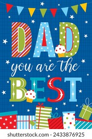 father's day greeting card design on blue color background