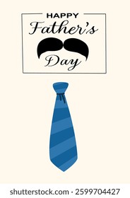 Father's day greeting card design with mustache and tie for celebration.