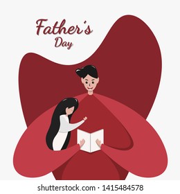 Fathers Day greeting card. Father reading a book to his daughters. Can use for poster and banner. Vector flat design.