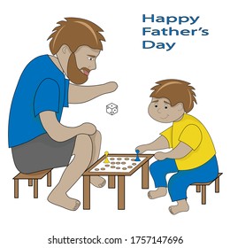 Father's Day greeting card. Father and son are playing board game.