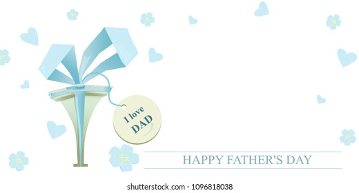 
Father's day, greeting card. A gift to dad, on a white background blue hearts and flowers. Feast for the father.