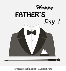 Father's day greeting card. Hand drawing illustration of classic man suit and stick