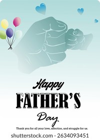 Father's Day greeting card with hand drawn father and son. Vector illustration for cover, poster, banner, flyer and social media.