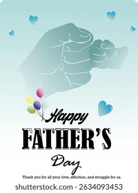 Father's Day greeting card with hand drawn father and son. Vector illustration for cover, poster, banner, flyer and social media.