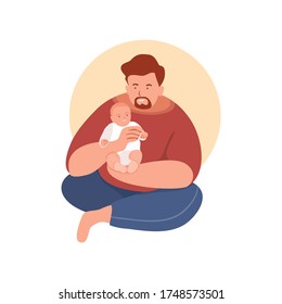 Fathers Day greeting card. Happy father playing with his child. 
Bright flat style picture for blogs and social media, 
greeting cards, prints, posters. Flat vector illustration