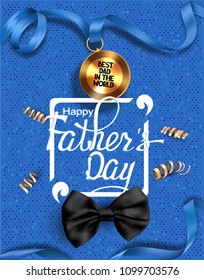 Father's Day greeting card with medal,bow tie and serpentine. Vector illustration