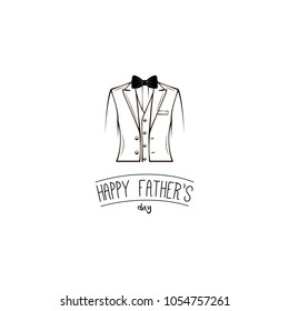 Fathers day greeting card. Mens suit, bow tie. Happy fathers day inscription. Vector illustration.