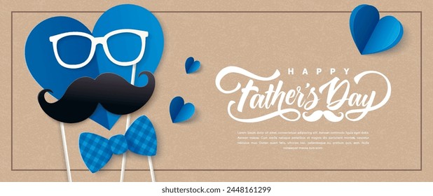Father's Day greeting card in modern paper cut style. Vector illustration for cover, poster, banner, flyer and social media.