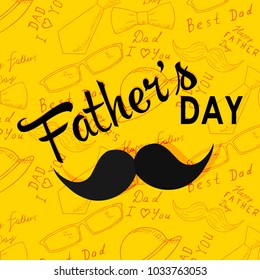 Father's Day greeting card on a colorful background with holiday design elements. Vector flat illustration and lettering.