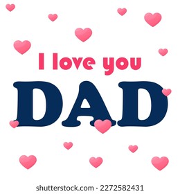 Father's Day greeting card template with hearts. Vector illustration.