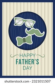 Father's Day Greeting Card Template Design with Striped Pattern Blue and Cream Theme