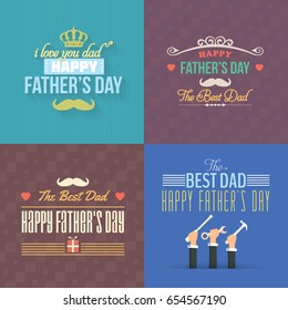 Father's Day Greeting Card. Typographic Text Flat Style Badge Vector Design. Announcement and Celebration Message Poster, Flyer Template Set