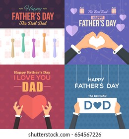 Father's Day Greeting Card. Typographic Text Flat Style Badge Vector Design. Announcement and Celebration Message Poster, Flyer Template Set