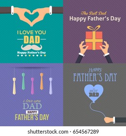 Father's Day Greeting Card. Typographic Text Flat Style Badge Vector Design. Announcement and Celebration Message Poster, Flyer Template Set