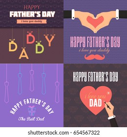 Father's Day Greeting Card. Typographic Text Flat Style Badge Vector Design. Announcement and Celebration Message Poster, Flyer Template Set