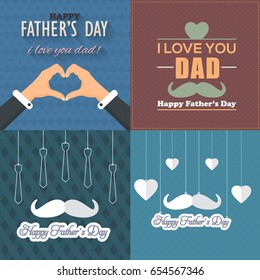 Father's Day Greeting Card. Typographic Text Flat Style Badge Vector Design. Announcement and Celebration Message Poster, Flyer Template Set