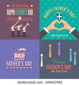 Father's Day Greeting Card. Typographic Text Flat Style Badge Vector Design. Announcement and Celebration Message Poster, Flyer Template Set