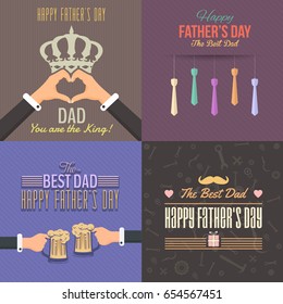 Father's Day Greeting Card. Typographic Text Flat Style Badge Vector Design. Announcement and Celebration Message Poster, Flyer Template Set