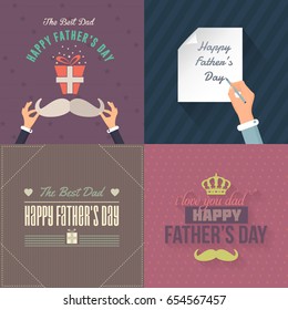 Father's Day Greeting Card. Typographic Text Flat Style Badge Vector Design. Announcement and Celebration Message Poster, Flyer Template Set