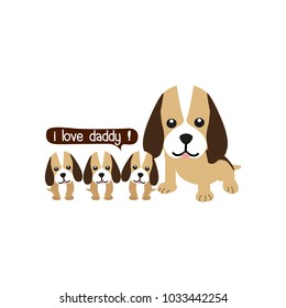 Father's day greeting card. Vector illustration. Cute little dog with their father.