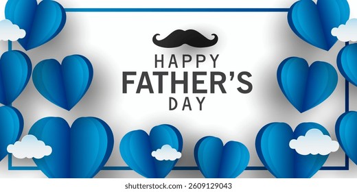 Father's Day greeting cards collection set in modern paper cut love cute style. blue background Fathers Day holiday for greeting banner, fashion ads, poster, flyer, social media, promotion and sale
