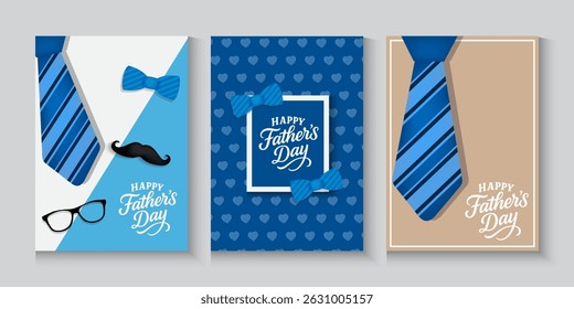 Father's Day greeting cards in modern style. Vector illustration for cover, poster, banner, flyer and social media, fathers day cover with blue and white heart in cute pastel colours and blue.