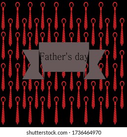 Father's day greeting card.Texture for father's Day with red ties on a black background and a grey curly arrow .Vector illustration.