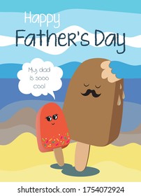 Father's day greetings card. Vector illustration. Father, daughter together.