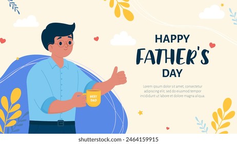 Fathers day, hand drawn flat style illustration. Website background or home page