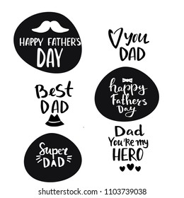 Father's day hand drawn lettering design. Happy fathers day emblem set.