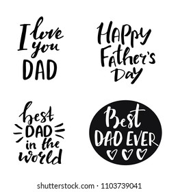 Father's day hand drawn lettering design. Happy fathers day emblem set.