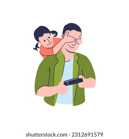 Fathers day. Happy family daughter hugging dad and laughs on holiday. Vector illustration.