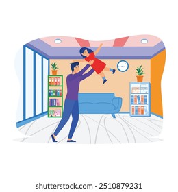 Father's day. Happy family daughter hugs his dad on holiday. flat vector modern illustration 
