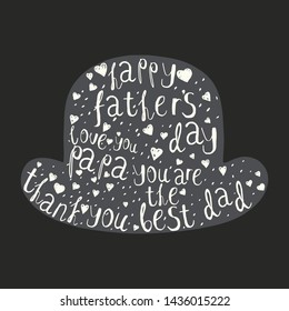 Father's day hat chalk lettering card, template universal design, element for design