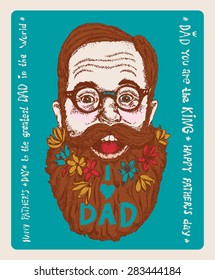 Fathers day hipster greeting card with stylish text 'I love Dad'.