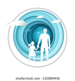 Father's day. Holiday card for dad, vector for print and web.A man and a child in a circle.