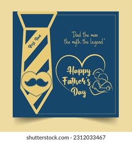 Fathers Day holiday illustration for greeting banner, fashion ads, poster, flyer, social media, promotion and sale. Father's Day poster or banner template with necktie on blue background.