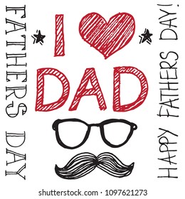 Fathers day holiday vector typography lettering sketch and doodle art card set